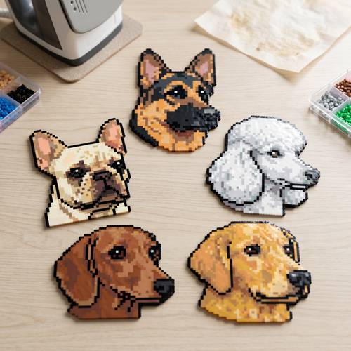 Dog Portrait Mini Fuse Bead Patterns | Pixel Art Puppy Designs